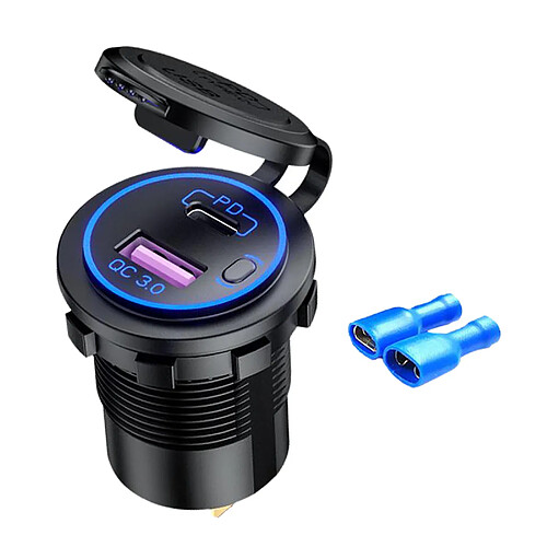 Adaptateur De Chargeur De Voiture USB C Chargeur PD Avec LED Pour Câble Bleu De Moto