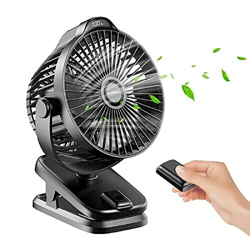 Ventilateur de Bureau USB Rechargeable de 8000 mAh à Clipser avec Télécommande et Écran LED, 5 Vitesses de Rotation à 360, Petit Ventilateur Portable à Batterie, Mini Ultra silencieux