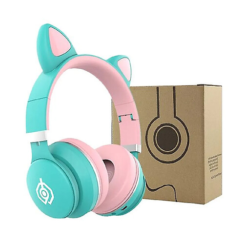 Universal Microphone (vert) pour casque d'écoute pour enfants avec suppression de son d'oreille de chat LED