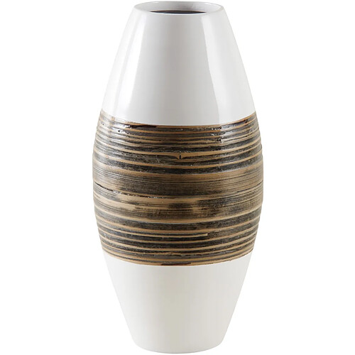 Aubry Gaspard Vase en bambou naturel et laqué blanc M1.