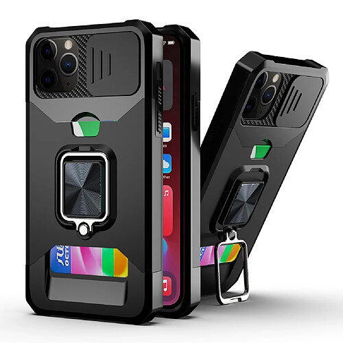 Coque en TPU anti-chute, béquille en anneau et porte-carte noir pour votre Apple iPhone 11 Pro Max 6.5 pouces