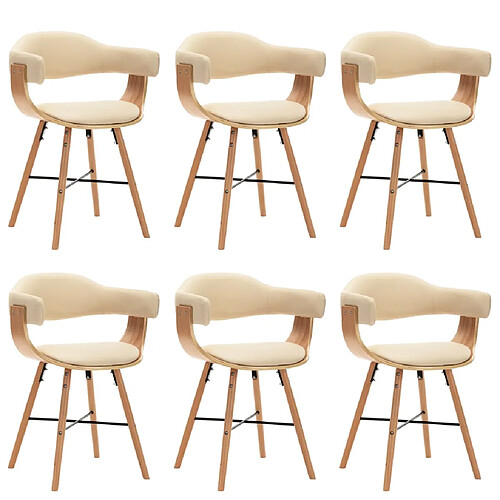 vidaXL Chaises à manger lot de 6 crème similicuir et bois courbé