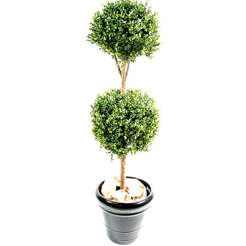 Pegane Plante artificielle haute gamme Spécial extérieur / Buis Tige Double Boule - Dim : H.170 x D.70 cm