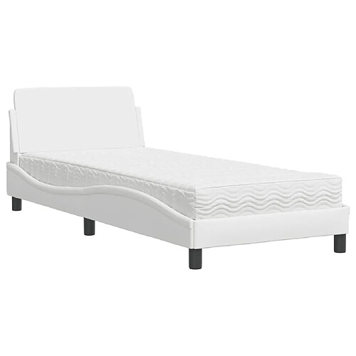 Vidaxl Lit avec matelas blanc 90x200 cm similicuir