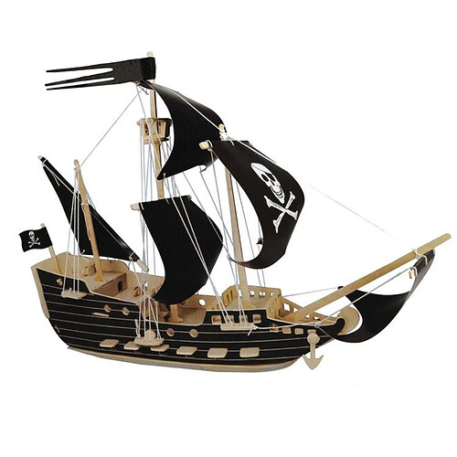 Universal Modele de bateau pirate 3D DIY casse-tête en bois Art du bois Outils de construction Kit de bateau Modele en bois casse-tête jouets de conte de fées pour enfants | Bloc (noir)