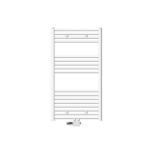 LuxeBath Radiateur de salle de bain Sahara 750 x 1200 mm, blanc, courbé avec raccord central y compris garniture de raccordement avec thermostat