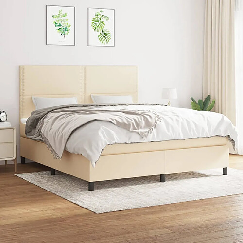 vidaXL Sommier à lattes de lit avec matelas Crème 160x200 cm Tissu