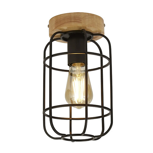 Searchlight Plafonnier Cage, Noir Mat & Bois