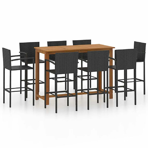 Maison Chic Table de bar et chaises d'extérieur 9 pcs,Ensemble de bar de jardin pour relax Noir -GKD228016