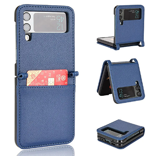 Coque en TPU + PU texture litchi avec porte-carte bleu foncé pour votre Samsung Galaxy Z Flip3 5G