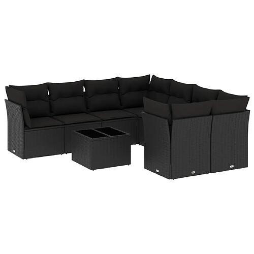 Maison Chic Ensemble Tables et chaises d'extérieur 9 pcs avec coussins,Salon de jardin noir résine tressée -GKD850287