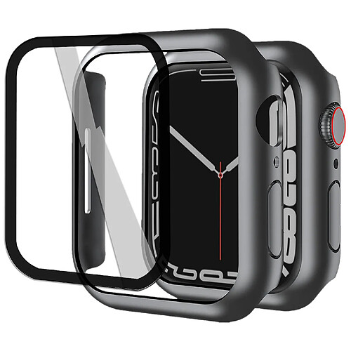 Film protecteur verre trempé 3D incurvé pour Apple Watch Series 7 45mm + coque de protection noir - VISIODIRECT -