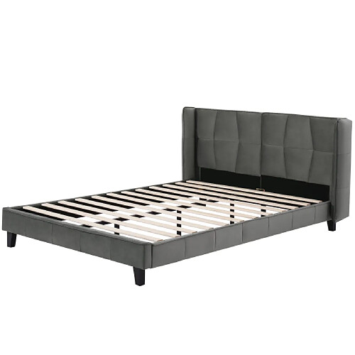 ComfortXL Lit Rembourré 140*200 Avec Sommier à Lattes Et Tête De Lit, Lit Pour Adolescents, Gris