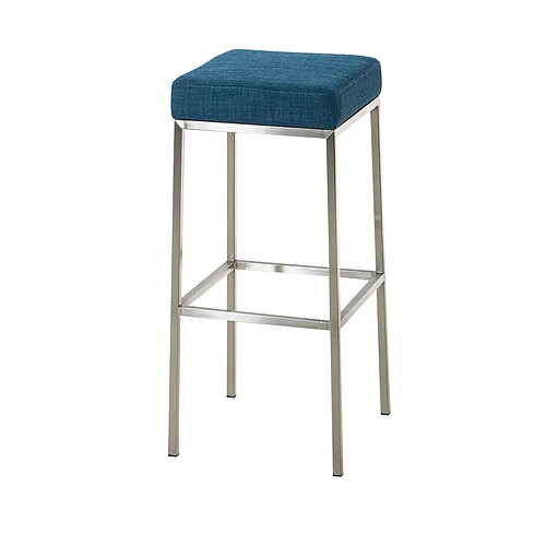 Decoshop26 Tabouret de bar rembourré revêtement tissu bleu avec repose-pieds acier inoxydable hauteur de l'assise 85 cm 10_0001224