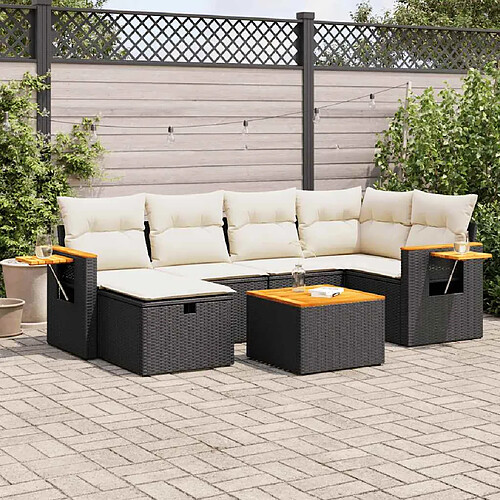 vidaXL Salon de jardin 7 pcs avec coussins noir résine tressée