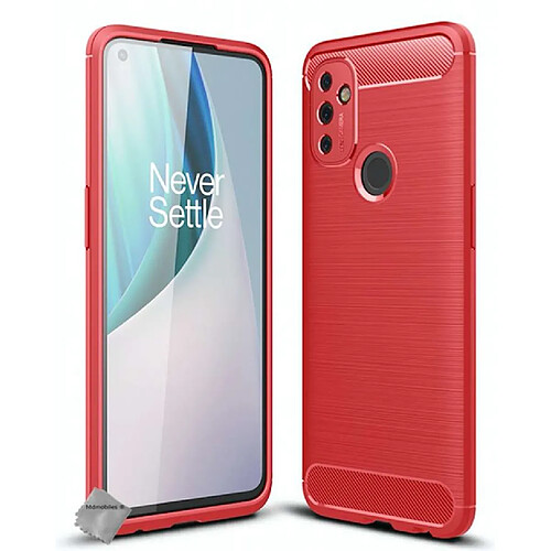 Htdmobiles Coque silicone gel carbone pour OnePlus Nord N100 + verre trempe - ROUGE