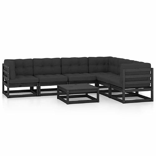 Maison Chic Salon de jardin 7 pcs + coussins - Mobilier/Meubles de jardin - Table et chaises d'extérieur Noir Bois de pin massif -MN52148