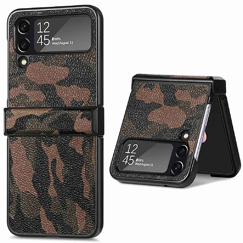 Coque en TPU + PU anti-rayures, motif camouflage pour votre Samsung Galaxy Z Flip3 5G - camouflage marron