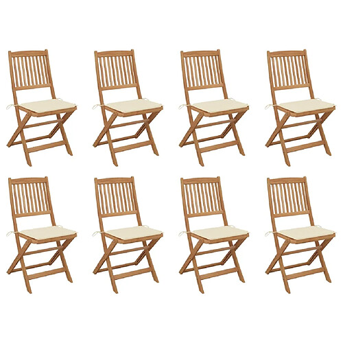 vidaXL Chaises pliables d'extérieur et coussins lot de 8 Bois d'acacia