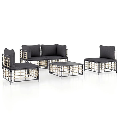 Maison Chic Salon de jardin 5 pcs + coussins - Mobilier/Meubles de jardin - Table et chaises d'extérieur anthracite résine tressée -MN35674