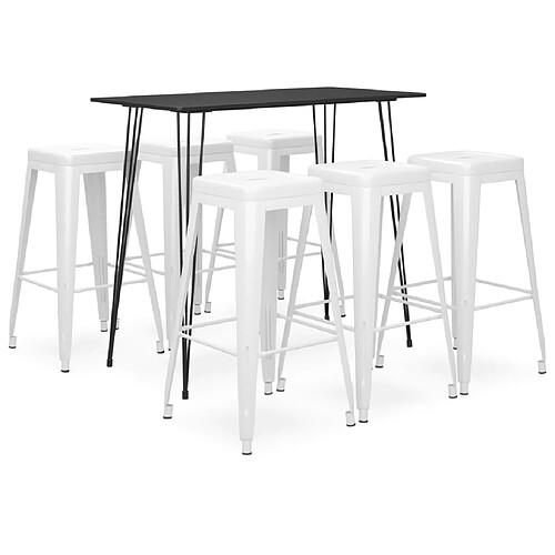 vidaXL Ensemble de bar 7 pcs Noir et blanc