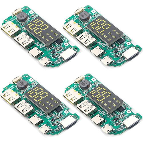 SANAG Lot De 4 Cartes D'Alimentation 18650 - Double Usb - 5 V - 2,4 A - Module Mobile 18650 - Avec Surcharge, Surcharge, Court-Circuit, Carte Usb Diy