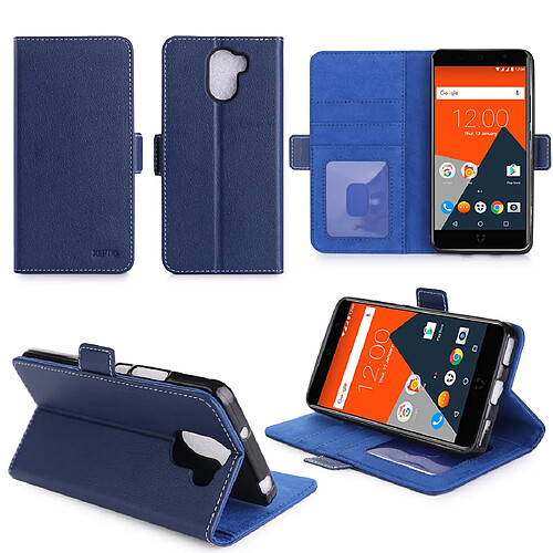 Etui luxe Wileyfox Swift 2X 4G/LTE Dual Sim bleu Ultra Slim Style Cuir avec stand - Housse Folio Flip Cover coque de protection Wileyfox Swift 2 X 5.2 pouces bleue - Accessoire XEPTIO case