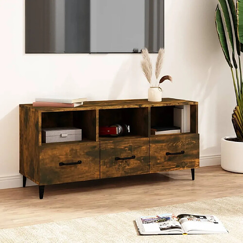 Maison Chic Meuble TV scandinave - Banc TV pour salon Chêne fumé 102x35x50 cm Bois d'ingénierie -MN21261