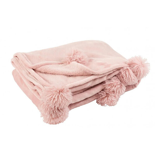 Dansmamaison Plaid Pompon Polyester Rose Bebe