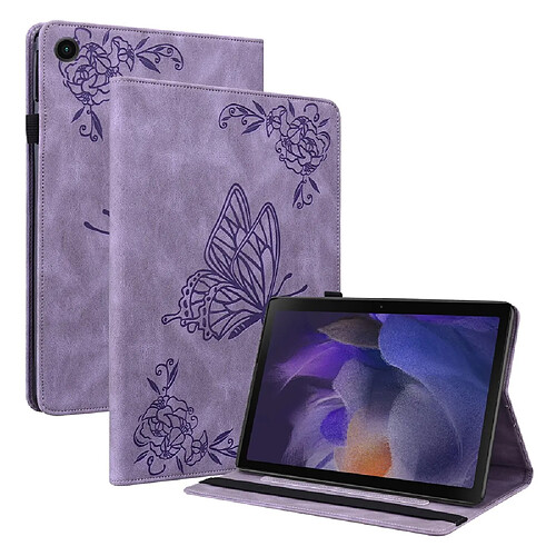 Etui en PU motif de papillons et de fleurs avec support et porte-cartes, violet pour votre Realme Pad