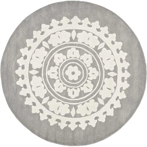 ICONIK INTERIOR Tapis de laine Rond Gris clair