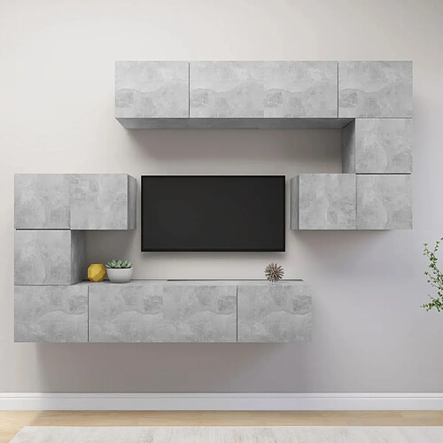 vidaXL Ensemble de meubles TV 8 pcs Gris béton Bois d'ingénierie