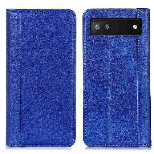 Etui en PU texture litchi, auto-absorption magnétique avec support, bleu pour votre Google Pixel 6a