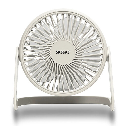 Sogo Ventilateur de table silencieux USB 2W Portable 180º 5 pales Câble USB 12cm Blanc