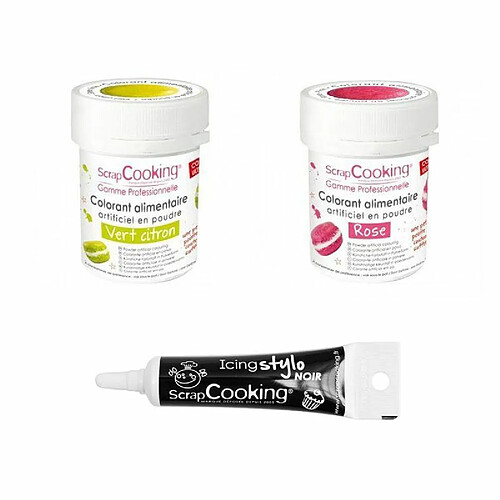 Scrapcooking 2 colorants alimentaires rose-vert citron + Stylo glaçage noir