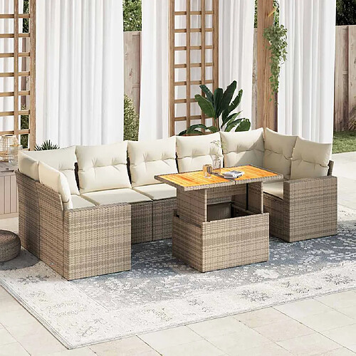 vidaXL Salon de jardin avec coussins 8 pcs beige résine tressée