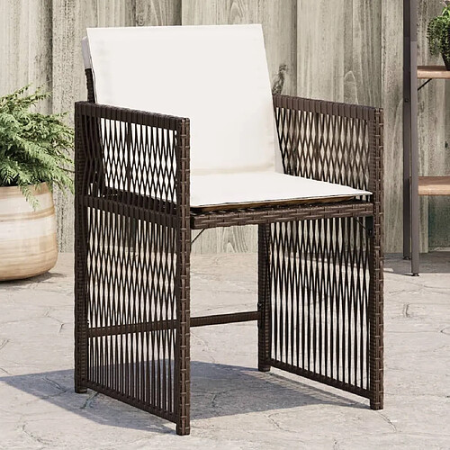 vidaXL Chaises de jardin avec coussins lot de 4 marron résine tressée