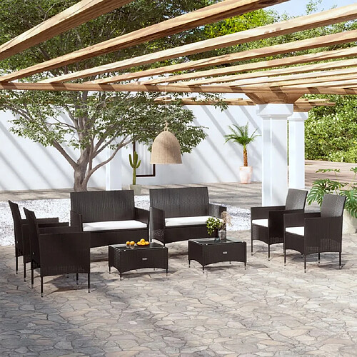 vidaXL Salon de jardin 8 pcs avec coussins Résine tressée Noir