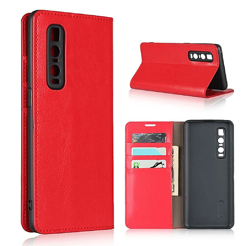 Etui en cuir véritable Cheval fou avec support rouge pour votre OPPO Find X2 Pro