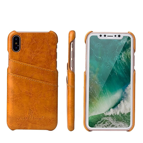 Wewoo Etui en cuir Fierre Shann Retro Oil en PU avec texture pour iPhone X / XS, avec emplacements pour cartes (Jaune)