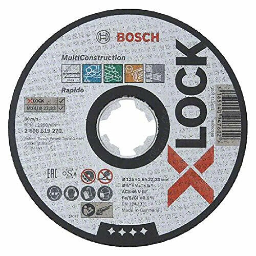 Bosch 2608619270 Disque à Tronçonner à Surface Plate (pour matériaux multiples, X-LOCK, Ø 125 mm, Alésage : 22,23 mm, Épaisseur : 1,6 mm)