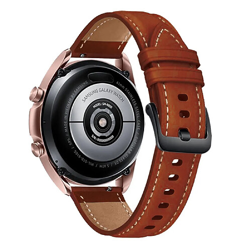 Bracelet en cuir véritable 20mm avec boucle noire pour votre Samsung Galaxy Watch3 41mm - marron