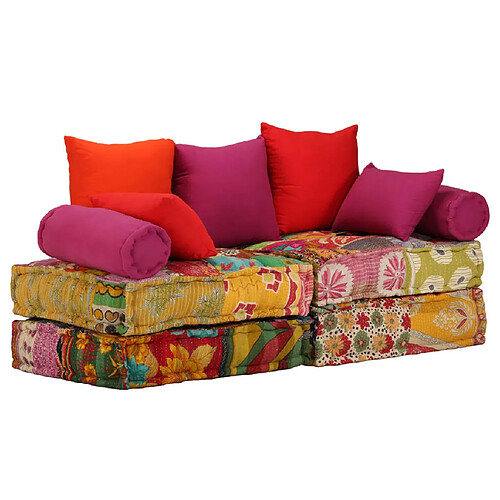 vidaXL Pouf modulaire à 2 places Patchwork Tissu