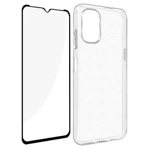 Avizar Coque Nokia G21 et G11 Silicone Souple Film Verre Trempé 9H noir