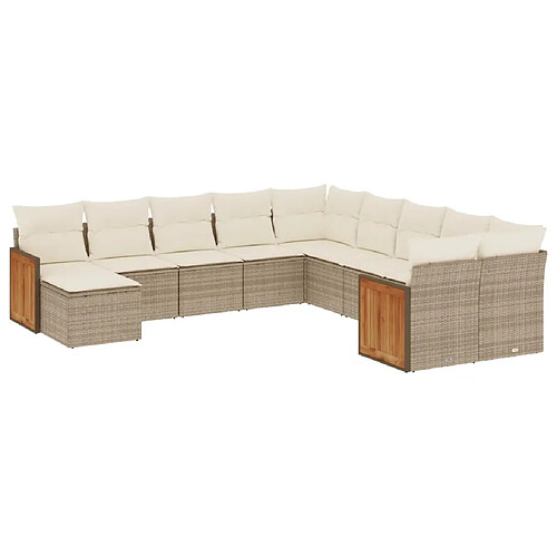 Maison Chic Salon de jardin 11 pcs avec coussins | Ensemble de Table et chaises | Mobilier d'Extérieur beige résine tressée -GKD62423