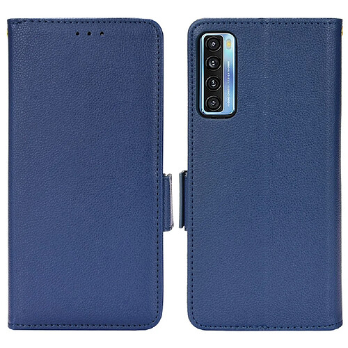 Etui en PU texture litchi, double fermeture magnétique avec support, bleu foncé pour votre TCL 20S/20 5G/20L/20L+