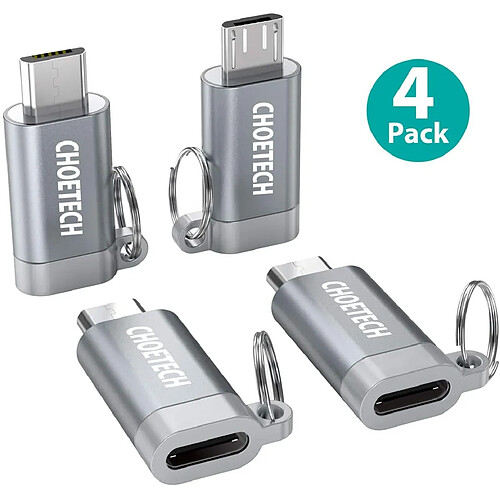 Choetech 4 Lots de Adaptateur USB C(Femelle) vers Micro USB(Mâle), Support Charge&Synchronisation pour Galaxy S7/S7 Edge, LG G4, Nexus 5/6 Et Plus De Appareils Micro USB(Gris)