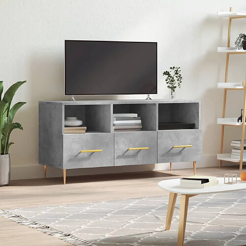 vidaXL Meuble TV gris béton 102x36x50 cm bois d'ingénierie