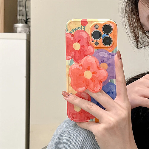 GUPBOO Étui pour iPhone12Pro Peinture à l'huile fleurs style coréen support de cas de téléphone doux