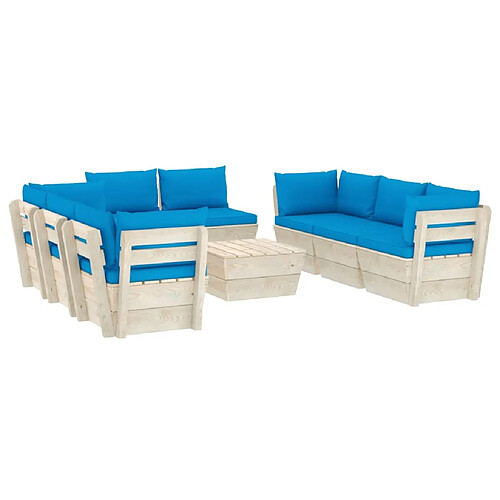 Maison Chic Salon de jardin palette 9 pcs avec coussins - Table et chaises d'extérieur - Mobilier/Meubles de jardin Moderne épicéa imprégné -MN43715